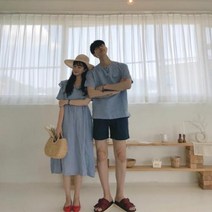 여름 린넨 커플 시밀러룩 셔츠 빅 칼라 원피스