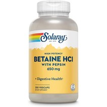 독일 SOLARAY 베타인 HCL 펩신 영양제 비건 250캡슐 베타인 650mg 펩신 10, 1