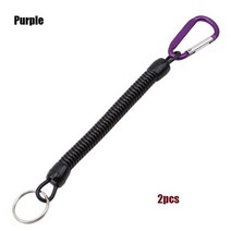 낚시 플라스틱 개폐식 테더 스프링 탄성 로프 캠핑 Carabiner 안티분실 전화 키 체인 휴대용 Lanyards, purple 2pcs