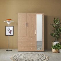 칸트 1200 틈새 낮은 미니 원룸 옷장 장농 장롱 드레스룸 세트 (전신거울반장+3단 서랍장), 오크