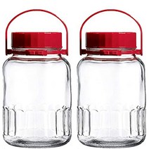 1 Gallon Glass Jar With Lid Wide Mouth Airtight Plastic Pour Spout Lids Bulk-Dry Food Storage Pickli, Red