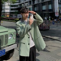 체크 카라넥 남자 투버튼 봄가을 자켓 갈색 민트색 검은색 캐주얼 재킷 남성 블레이저