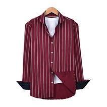 핫코드 남성용 버건디 와이드카라 스트라이프 긴팔 셔츠 HC55