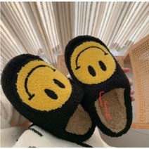 남녀공용 스마일 캐릭터 퍼 슬리퍼 털실내화 커플 신발 따뜻한 겨울 아이템 소음방지, 엘로우, 40-41(250mm)