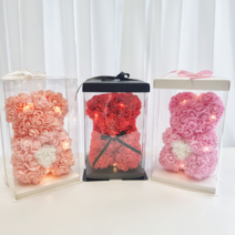 곰돌이꽃 로즈베어 LED전구 25cm 40cm졸업식 곰인형 여자친구 사랑고백 기념일 프러포즈 선물, 피치