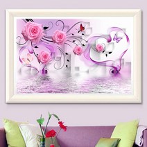 MINJING 3D 전체DIY 큐빅 보석 십자수세트 핑크 장미 취미생활 비즈십자수sqq125, 1세트, 60*40cm