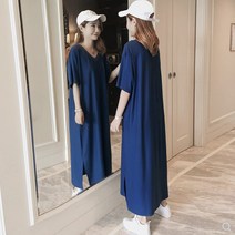 [vivi홀릭] V넥 빅사이즈 날씬핏 롱원피스 데일리 홈웨어_vi0324