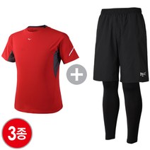 에버라스트 남녀공용 남성용 우븐 반바지+테크핏 타이즈+기능성 반팔티셔츠 3종 세트 E-896PBK+E-958UBK+E-184UDR 스포츠 상하의 3종 세트