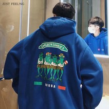 JUST FEEL!NG 커플 프린팅 오버핏 후드 티셔츠