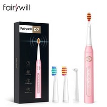 Fairywill 전기 음파 칫솔 USB 충전 FW-507 충전식 방수 전자 치아 브러쉬 교체 머리 성인, [03] FW-ET507PInk