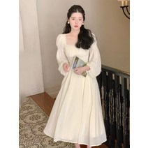 결혼식하객룩 롱 스커트 봄 프랑스 스타일 작은 향기 허리 흰색 요정 쉬폰 드레스