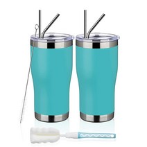 MEWAY 591.4 ml 20oz 스테인리스 스틸 텀블러 2팩 벌크 뚜껑 포함된 진공 단열 커피 컵 혼합 색상 이중 월 파우더 코팅 여행용 머그컵 증정 냉온열 보온컵 2개 세트, Light Blue_12