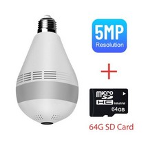 전구형카메라 3 5MP 무선 IP 카메라 와이파이 360 파노라마 벌브 나이트 비전 홈 보안 비디오 감시 양방향 오디오 Fisheye CCTV, 06 5MP-64G card