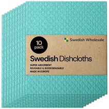 Swedish Wholesale 스웨덴 행주 - 재사용 가능 주방 카운터 및 접시 세척용 흡수성 핸드 타월 10팩 셀룰로오스 스폰지 천 친환경 선물 화이트 329020, Seafoam Green - Dishcloths
