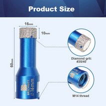 타일컷팅기 절단기 BRSCHNITT Dia6-125mm 구멍 톱 드릴 다이아몬드 비트 화강암 대리석 석재용 도자기 타일 크라운 드릴링 코어 1 개, 06 1pc 16mm M14