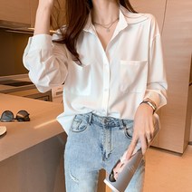 위위브렌 여성 우아한 주머니 긴팔 빅카라 셔츠 블라우스
