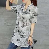 스피소 느리게걷기 여성 블라우스 롱셔츠 반팔 롱티셔츠 여름 반소매 쉬폰 블라우스 하객패션