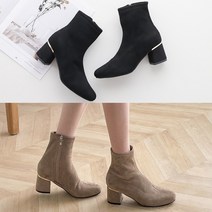 벨루치슈즈 여성 스웨이드 골드굽 스퀘어토 앵클부츠힐 부티힐 6cm