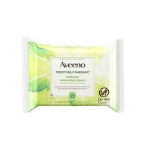 Aveeno 포지티브 래디언트 오일 프리 메이크업 리무빙 페이셜 클렌징 와이프는 수분이 풍부한 콩 추출물 부드럽고 논코메도제닉 25ct로 피부 톤과 결을 고르게 해줍니다., 간장_25개(1팩)