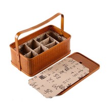 곶감단지 상자 애교예단 화과자케이스 큰 선물상자 레트로 대나무 식품 더블 레이어 직 형 휴대용 보관 여행 휴대용, 대나무 단층 여행가방안감 포함