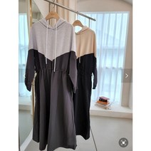 후드 스트링 밴딩 롱 원피스
