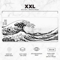 게이밍마우스 게임용 컴퓨터 블랙 & 화이트 일본 아트 그레이트 웨이브 마우스 패드 게임 XL 사용자 정, 03 Size 800x300x2 mm, 한개옵션1