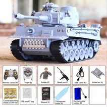워터탱크rc카 무선조종자동차 rc카 1/18 RC 탱크 M1A2/T90/TR07 연기 장치 포함 총알 물 폭탄 원격 제어 군사 전차 모델 장난감 발사 가능, [03] 789-3 German TR07