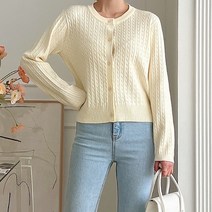 뜨개진 여성용 비스코스 쫀쫀 꽈배기 라운드 에카타 가디건