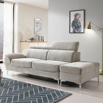 데코라인 자드 3인용 아쿠아 패브릭 소파 + 스툴, 라이트그레이