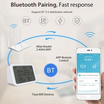 와이파이온도계 Tuya 와이파이 온도계 습도계 배터리 전원 4 in 1 온도계 습도계 게이지 2.4GHz LCD 디지털 디스플레이 스마트 라이프 앱