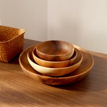 룰루홈 우드 샐러드 볼 나무 그릇 보울 요거트, 우드낮은볼-S