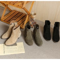 천연 소가죽 스웨이드 미들굽 디커 숏 부츠 6cm