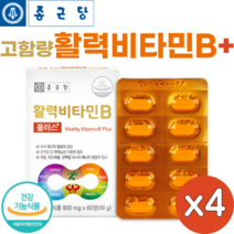 종근당 활력 비타민B 플러스 60정 고함량 고농축 수용성 비타민비 컴플렉스 B1 B2 B6 B12 온가족 패밀리 영양제, 60정 x 4 (8개월), 1개