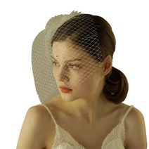 휴비나인 면사포 베일 심플하고 신선한 웨딩 신부 그물 크리스탈 구슬 흰색 짧은 블러셔 수제 V605, 없음, 1.Off White