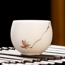 찻잔 퀄리티 쿵푸 화이트 자기 잔과 양 옥 레시틴 페인팅 산하 마스터스컵 푸얼 암석 개인 조 3624738445, 페인팅 양지옥화 엽 여섯 조각 닭 계