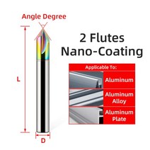 드릴 비트 카바이드 모따기 밀링 텅스텐 스틸 CNC V자형 라우터 2 및 3 엔드 120 °, 9.D3x50L - Coating-C 2F - 120, 9.D3x50L - Coating-C 2F - 120