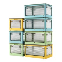 Aroya 수납 박스 접이식 전방향으로부터 꺼낼 수 있는 의류 정리 캐스터 첨부 수납 케이스 의상 수납 뚜껑 부착 대용량 대형 가정용 오피스용 차용 적층 투명 폭 60×안길이 42×높이 34 cm(L사이즈 7개 믹스)