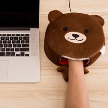 희아랑 USB온열 곰돌이 손목쿠션 마우스패드 온열 발열 방한 데스크소품 책상소품 손난로 겨울용품, 브라운