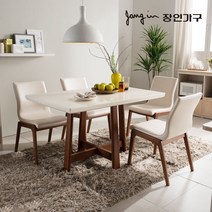 [4만원★즉시할인]장인가구 아마르 대리석 4인 식탁세트, 아이보리브라운