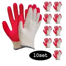 다용도 작업용 프리미엄 반코팅 장갑 10 SET 황색 / 적색+ 막대사탕 증정, 적색