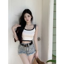 핫걸 민소매 니트 나시 여 여름 순욕 뽀글이 이너 숏 상의 외