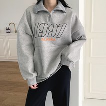 가을 겨울 20-30대 여성 아노락 스타일 66-77사이즈 반집업 레터링 기모 맨투맨 티셔츠
