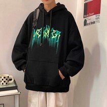스트릿 라이트 프린팅 루즈핏 후드 티셔츠 MD971