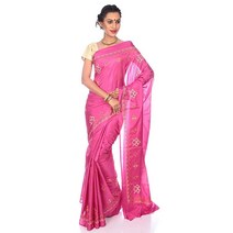 Mandakini — 인도 여성 - 팬시 디자이너 아트 실크 (파투) 사리 Kasuti 자수 화려한 색상! 핑크 Free Size, Pink