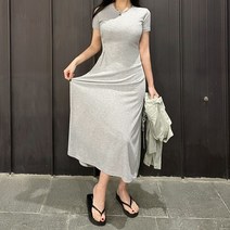 메이블 / 투웨이 옆단추 반팔 골지 롱원피스 2color