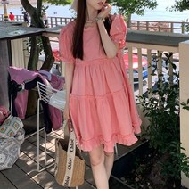 잇츠스타일 여성 유니크 베이비돌 러블리 반팔 뒤트임 리본 큐티 여름 미니원피스