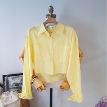 상상그이상 여성용 마미니 남방 파스텔 컬러 린넨 크롭 긴팔 셔츠 시원한 여름셔츠 얇은 숏남방