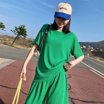 셀럽하우스 여성 여름 쿨 썸머 찰랑 반팔 상하 코디 세트 그린