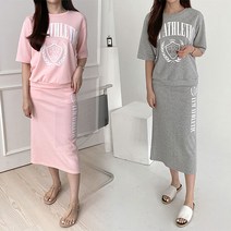 오브치치 루즈핏 여름 반팔 맨투맨 롱스커트 여성 트레이닝복 세트 빅사이즈 면 스커트 트레이닝세트 상하세트