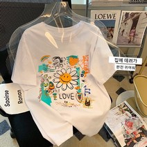 여름 여성 상의 여성 캐주얼 티셔츠 트렌디한 반팔 상의녀 여학생 스포츠 반팔 루즈핏 면 함유량65%